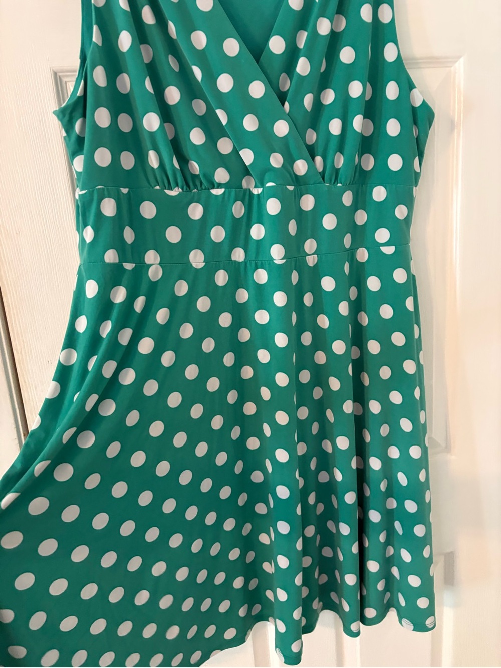 Green White Polka Dot Fit & Flare Faux Wrap Dress Size 20 Dressbarn - Picture 4 of 6